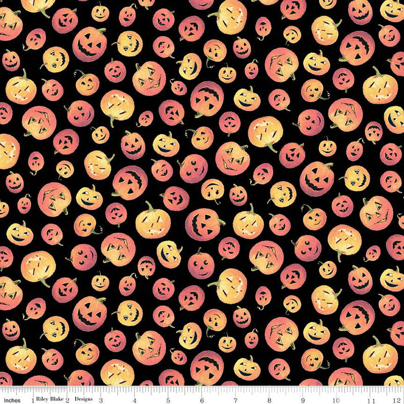 Fright Delight Black Pumpkins Fabric