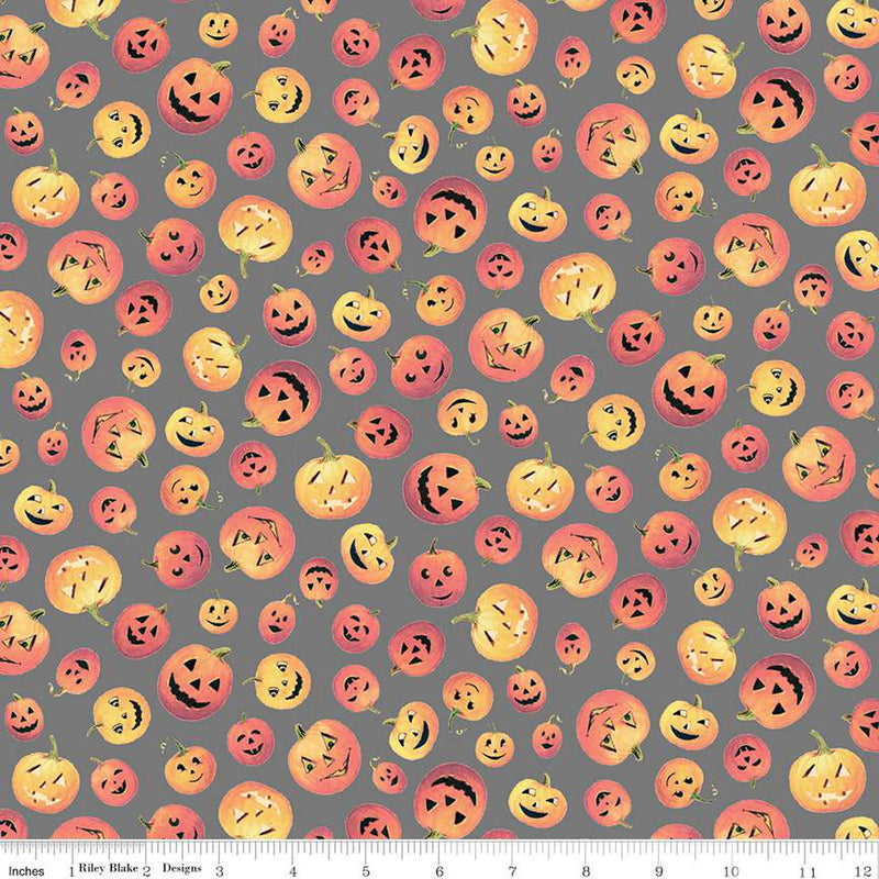 Fright Delight Gray Pumpkins Fabric