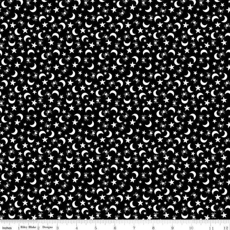 Fright Delight Black Moons and Stars Fabric