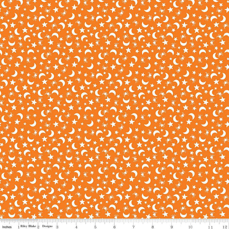 Fright Delight Orange Moons and Stars Fabric