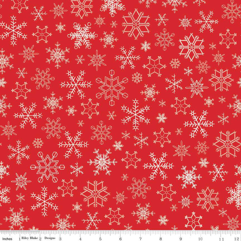 Peace on Earth Red Snowflakes Yardage