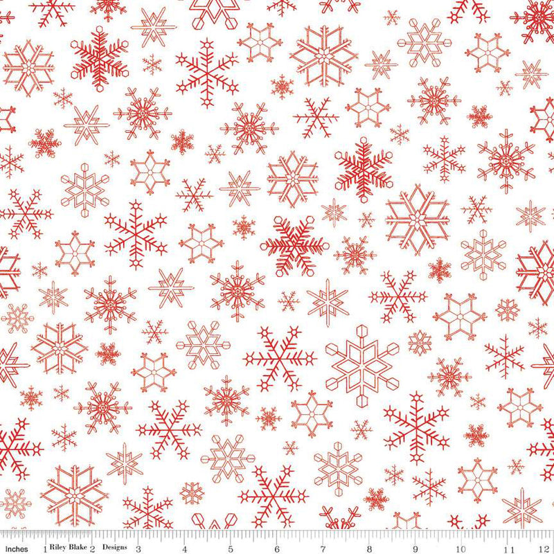 Peace on Earth White Snowflakes Fabric