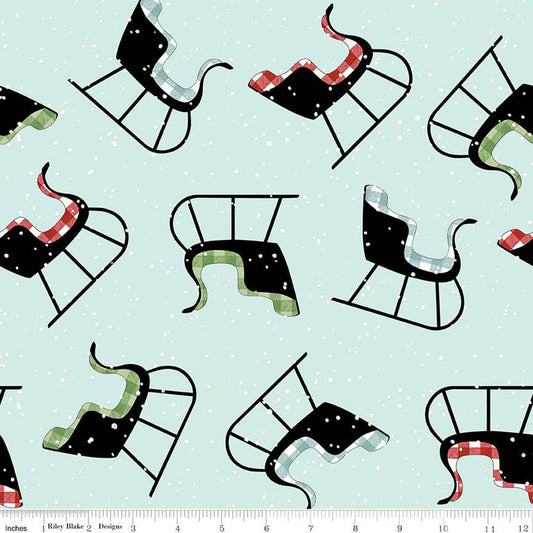 White as Snow Sleigh Toss Blue Yardage