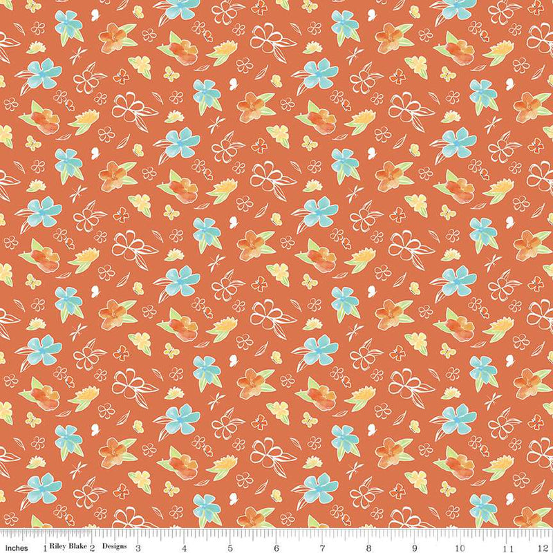 Happy At Home Flowers Salmon Fabric