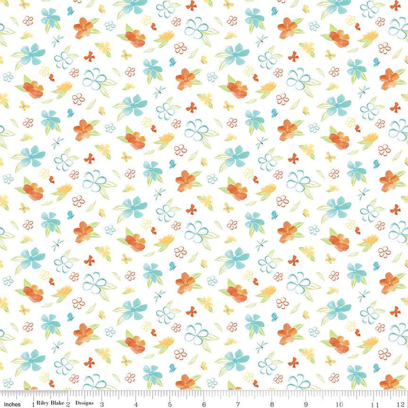 Happy At Home Flowers White Fabric