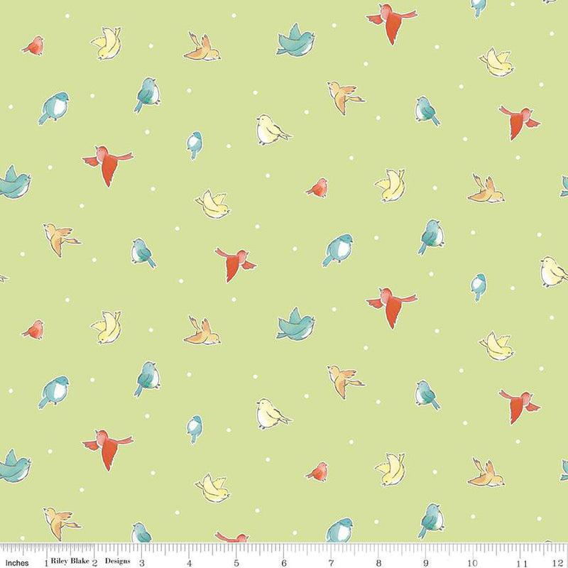 Happy At Home Birds Lime Fabric