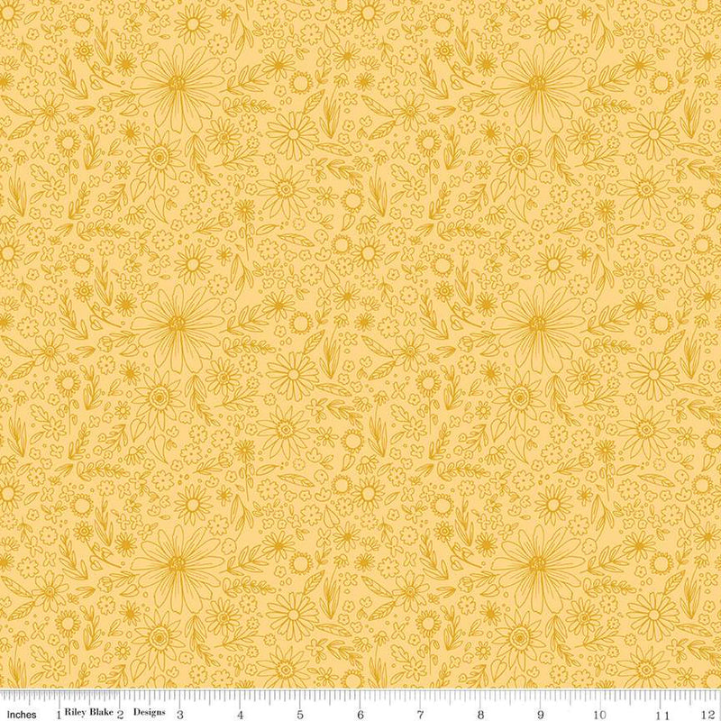 Homemade by Riley Blake Outlined Flowers Sunshine Fabric