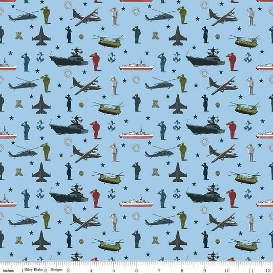 Riley Blake Coming Home Armed Forces Main Blue Fabric