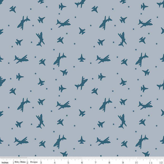 Riley Blake Coming Home Airplanes Grey Fabric