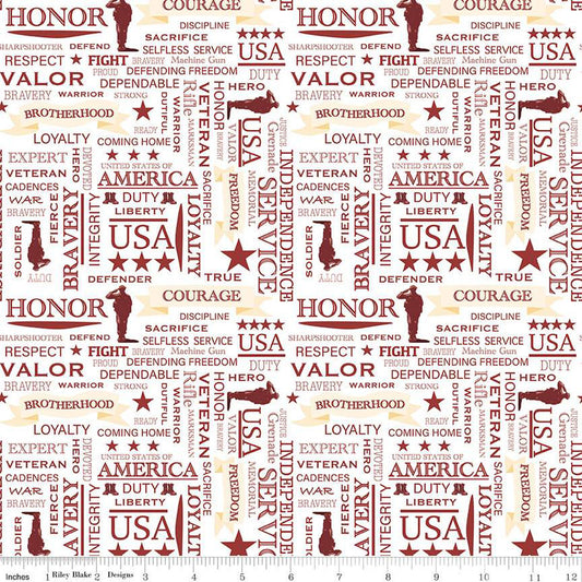 Riley Blake Coming Home Marines Text White Fabric
