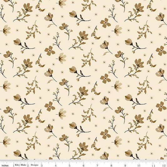 Morning Latte - Floral - Latte - Yardage