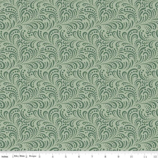 Morning Latte - Swirls - Green - Yardage