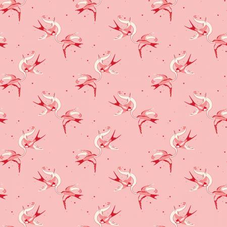 Letters to Cupid -Love Birds Pink - Yardage