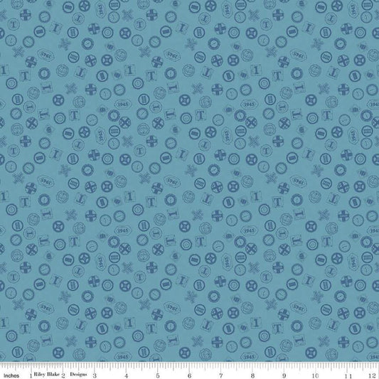 Thomas & Friends™ 80th Anniversary - Railroad Signs - Blue - Yardage