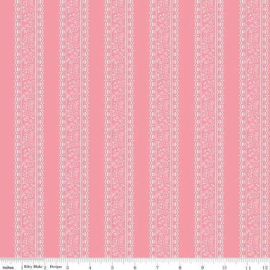 Sweet Pink - Floral Stripes - Pink - Yardage