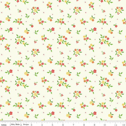 Summer's In Town - Floral - Cream - Yardage