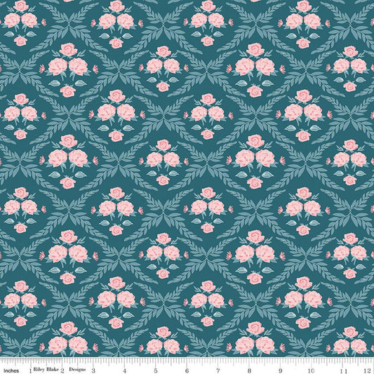Correspondence - Trellis Damask - Colonial Blue - Yardage