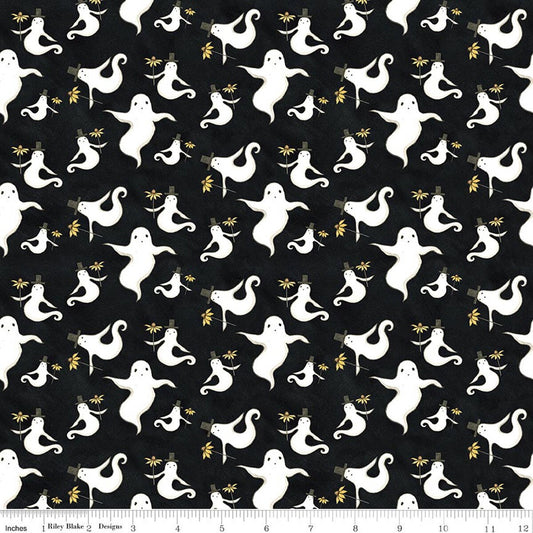 Spooky - Ghosts - Black - Yardage