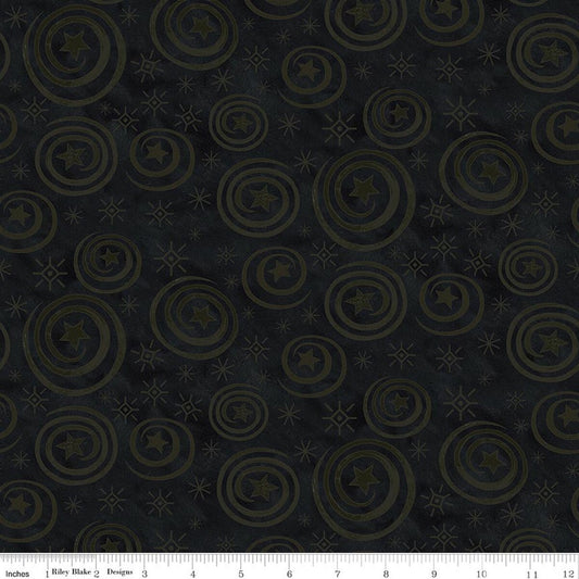 Spooky - Stars and Swirls - Black - Yardage