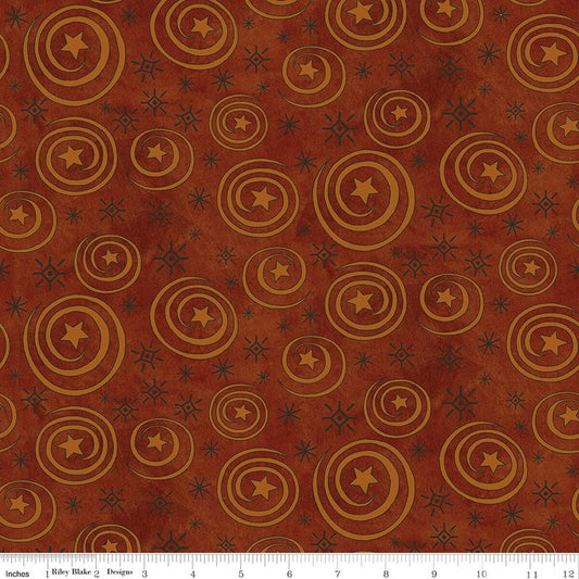 Spooky - Stars and Swirls - Rusty Oak - Yardage