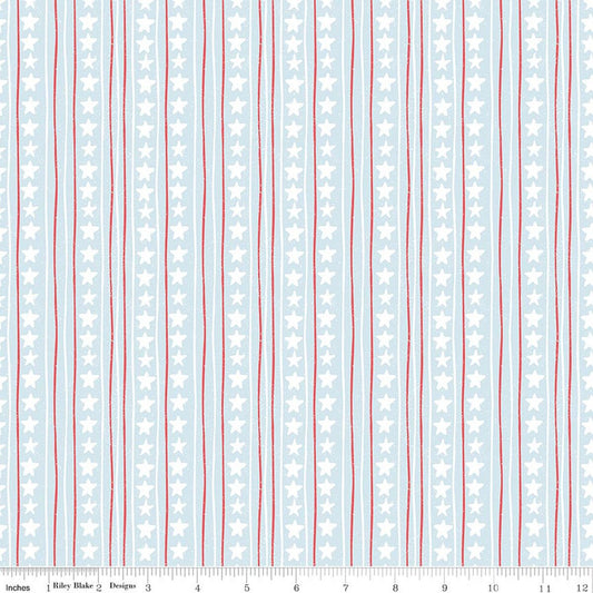 Firework Fields - Stars and Stripes - Light Blue - Yardage