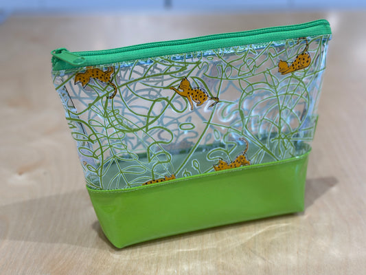 Clear Vinyl Bag - Playful Jungle Cats with Lime Green Base