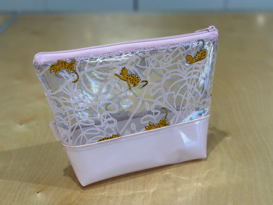 Clear Vinyl Bag - Playful Jungle Cats with Baby Pink Base