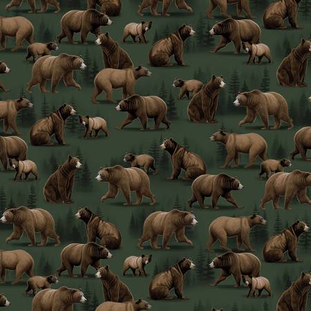 Animals - Timeless Treasures - Bear It - Green - Yardage