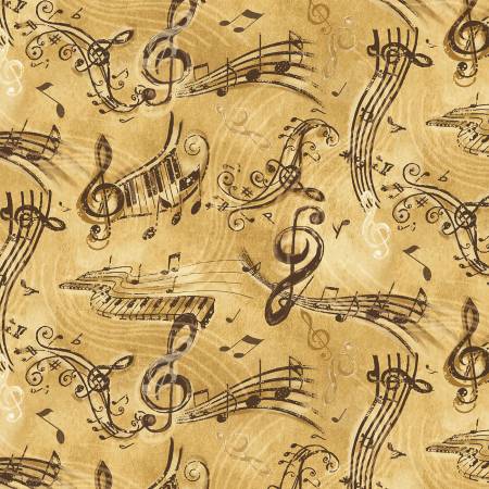 Sonata Tan Vintage Music Notes Fabric