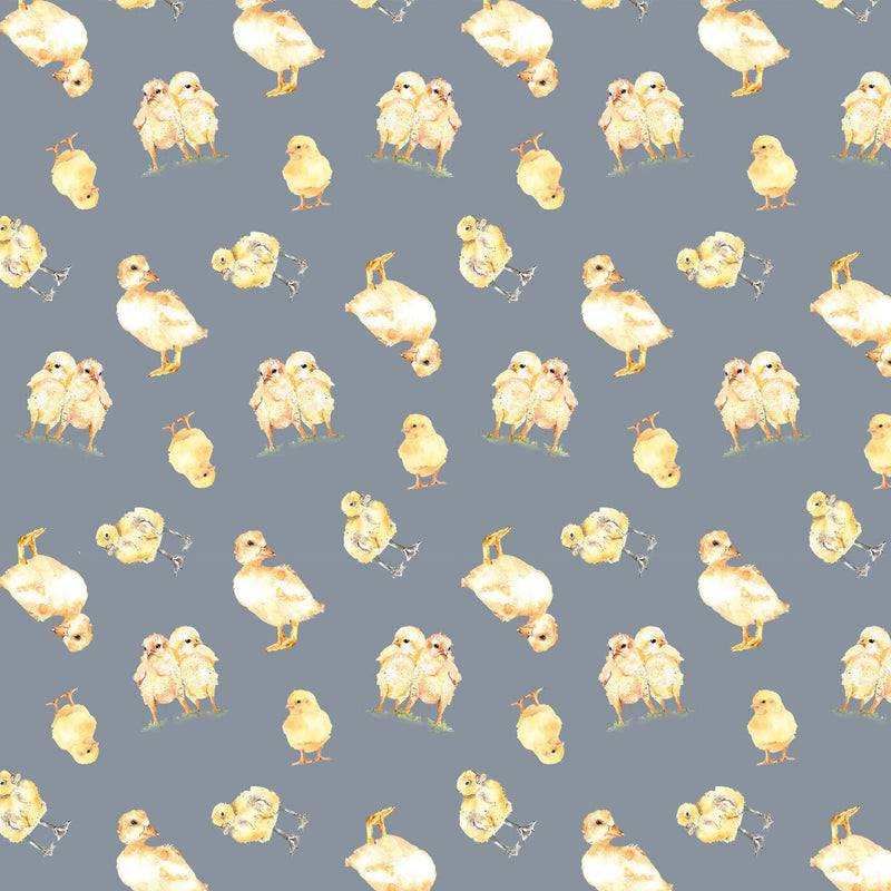 Farm Life Chicks Slate Yardage