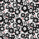 Crimson Royale - Packed Sketchy Flowers - White / Black - Yardage