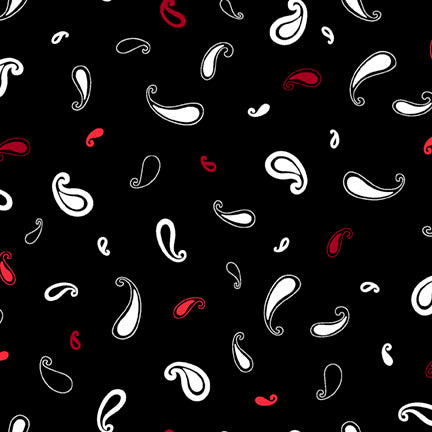 Crimson Royale - Tossed Paisleys - White / Black - Yardage
