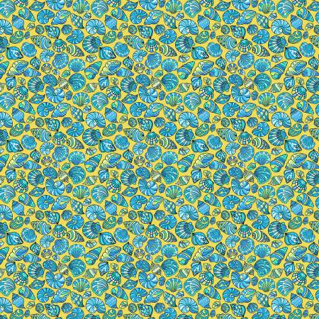 Beach Cats Beach Shells Yellow Fabric