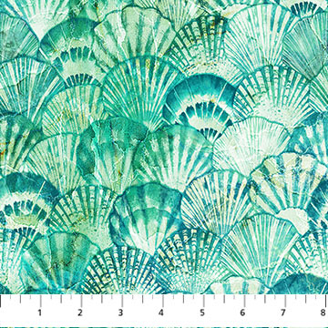 Vitamin Sea Turquoise Multi Clam Shells Fabric