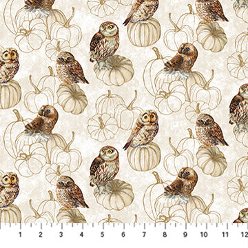 Night Owl - Owls - Cream/Multi - Yardage