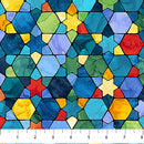 Hanukkah Lights - Multi Stained Glass- Blue/Multi - Yardage