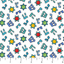 Hanukkah Lights - Hebrew Letters - White/Multi - Yardage