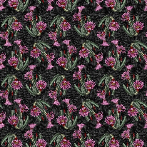 Blank Desert Bloom Tossed Cacti With Purple Flowers Fabric