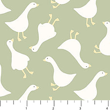 Silly Goose Tossed Goose Pale Sage Fabric