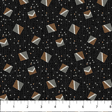 Haberdashery Flannel - Sm Block Toss - Northcott - Black Multi  - Yardage