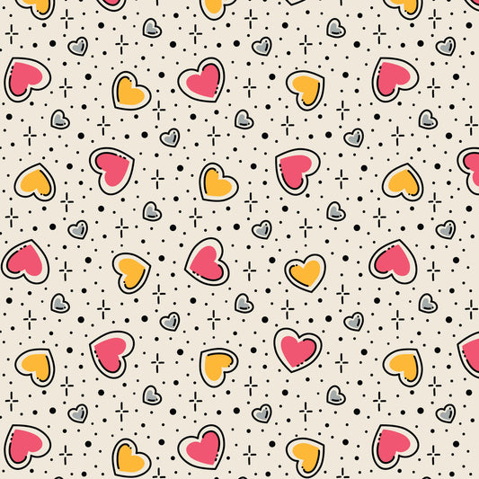 Love, Ink - Big Hearts - Cream - Yardage