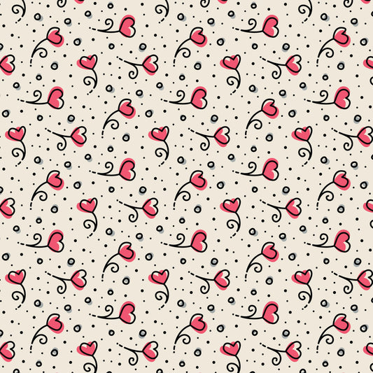 Love, Ink - Heart Posy - Cream - Yardage