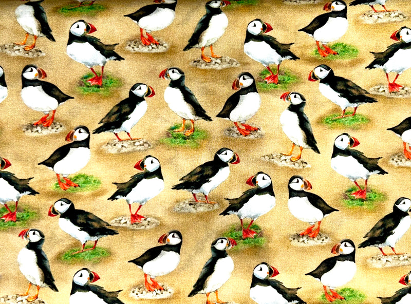 This & That XI Puffins Tan Fabric