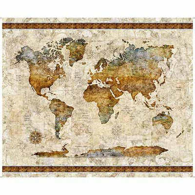 Globetrotter World Map Parchment 36" Panel