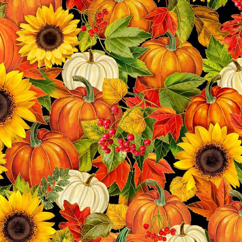 Fall Is In The Air Harvest Floral Metallic Autumn Fabric