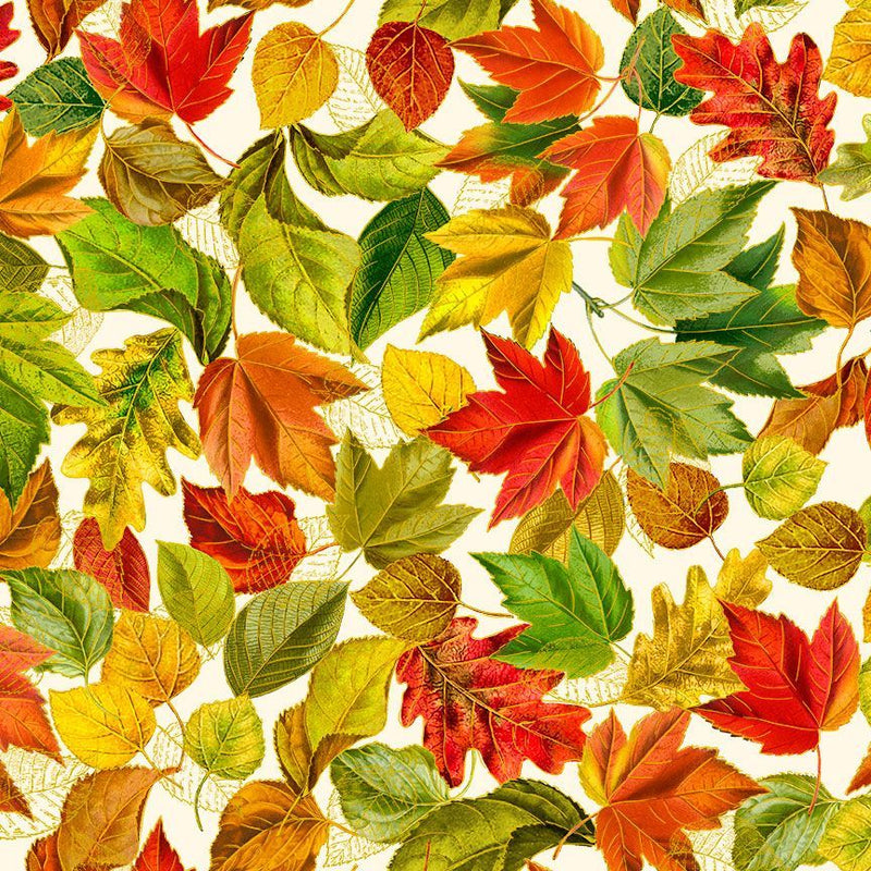 Fall Is In The Air Harvest Metallic Fall Leaves Fabric