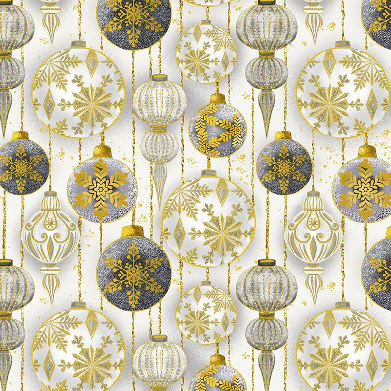 Silver & Gold Metallic Christmas Ball Ornament Grey Fabric