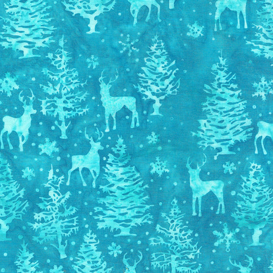 Island Batik - Lumin Fabrics- Bright Tidings Trees and Deer Teal Sur - fabric
