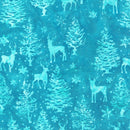 Island Batik Bright Tidings Trees and Deer Teal Sur Fabric
