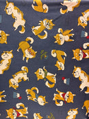 Doodle Animals Shiba Inu Cotton Linen Canvas - Navy - Yardage